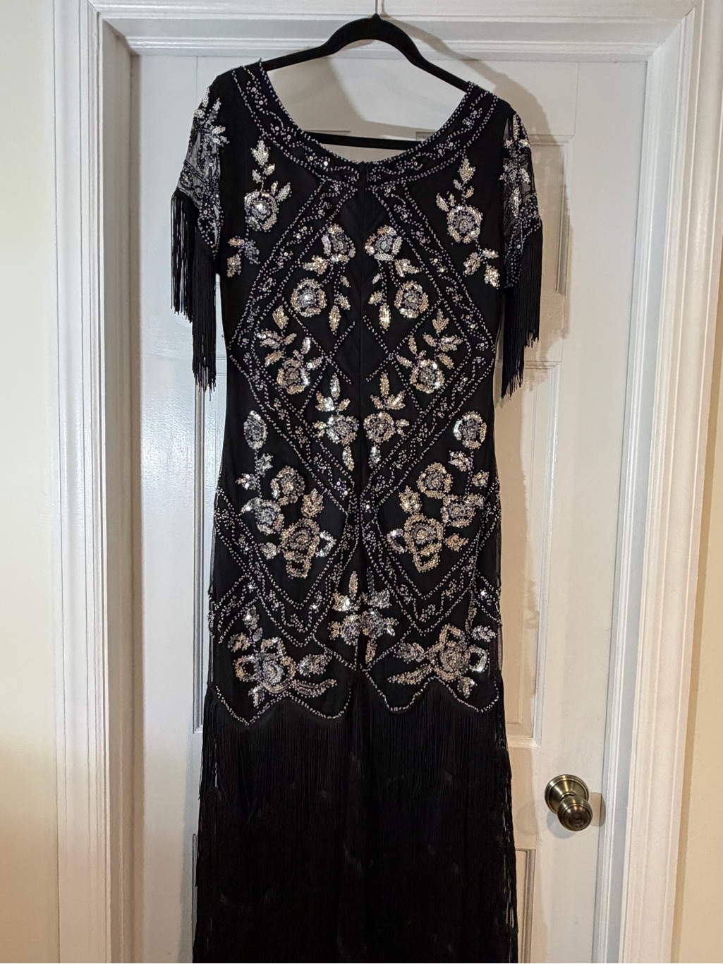 Vintage-Inspired Black Beaded Fringe Maxi Dress — image 6 of 8